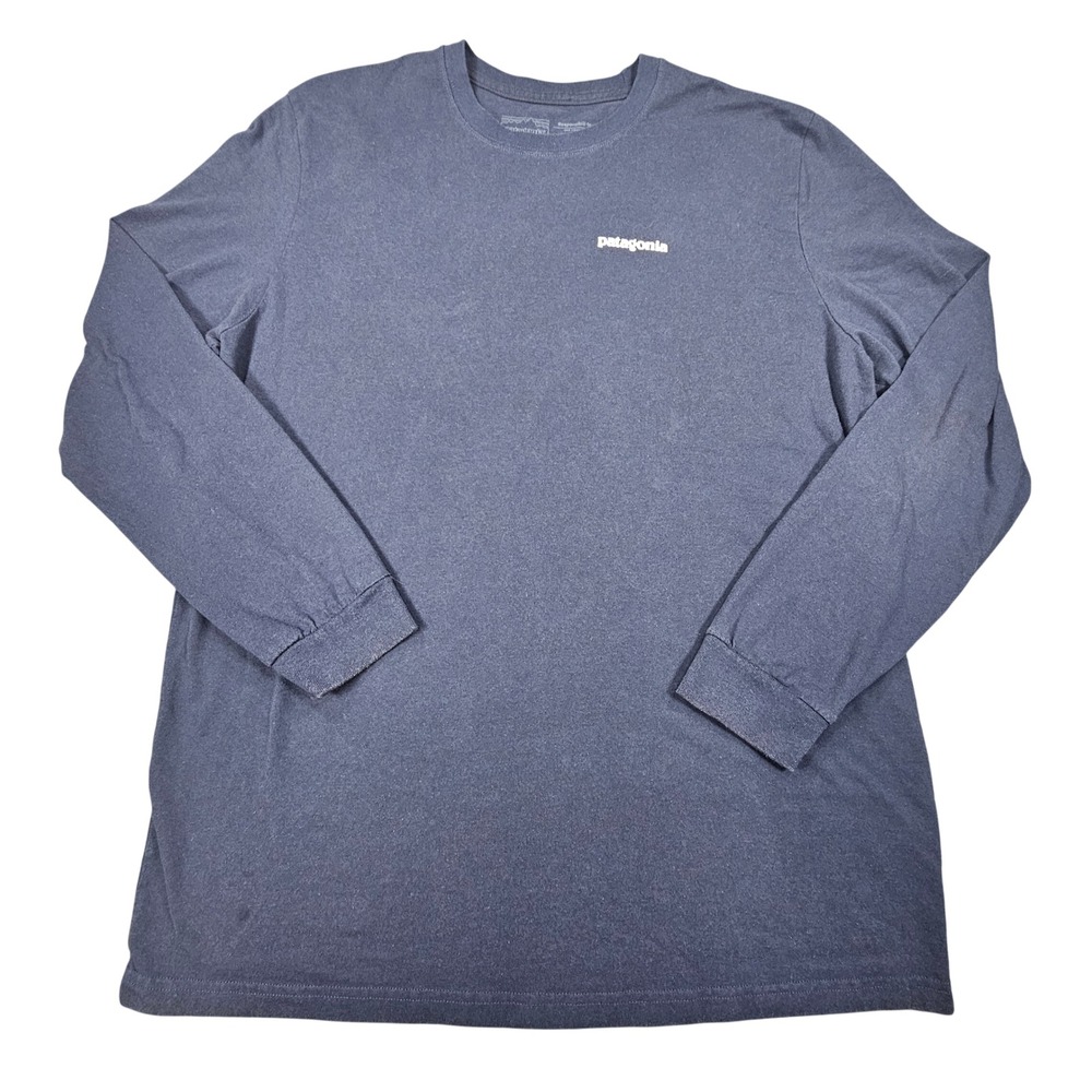 Patagonia Mens L Long Sleeve P-6 Logo Responsibili-Tee‎ Shirt Navy Blue 39161
